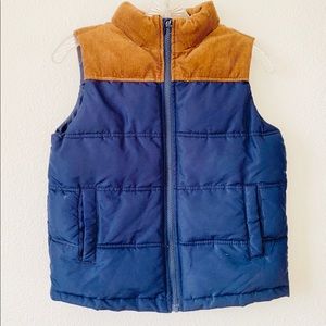 Crazy 8 Blue puffer vest with corduroy.